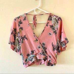 Pink flower print Xhilaration crop top